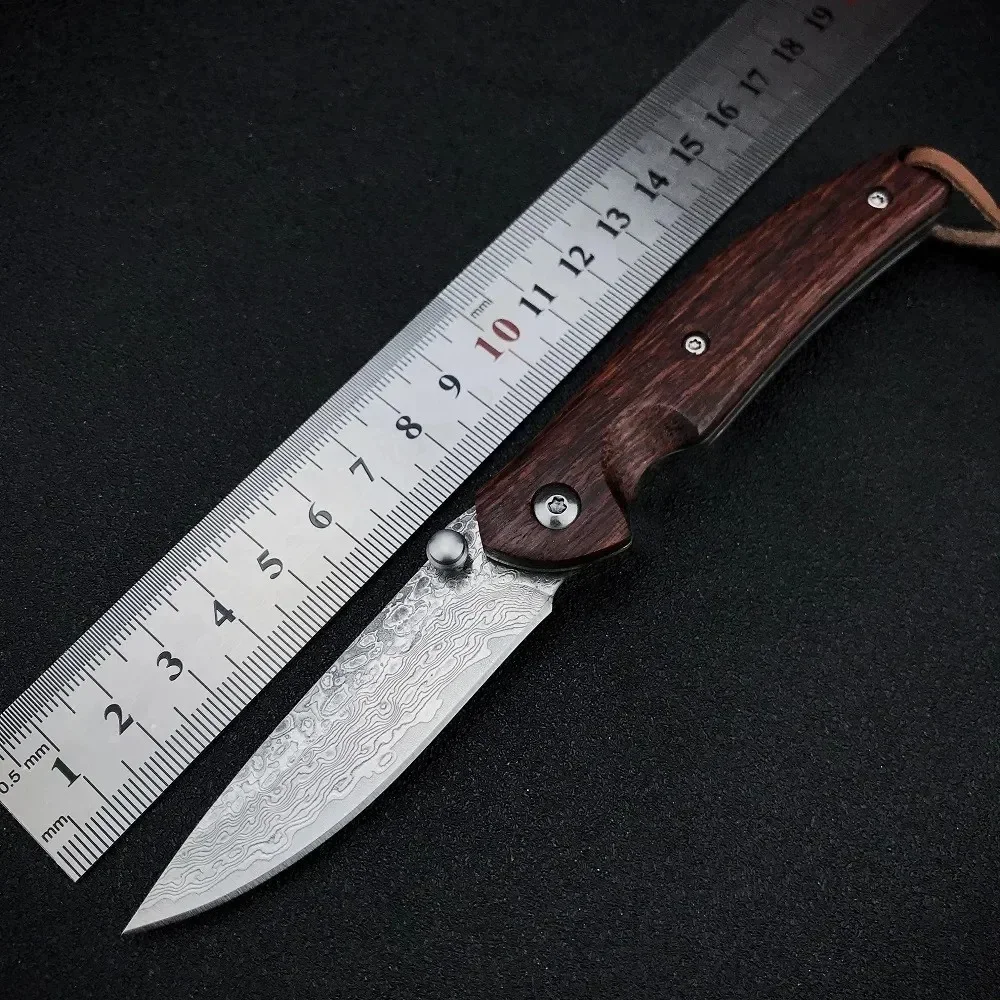 VG10 Damascus Steel Blade Folding Pocket Knife Hot Selling Red Wood Handle Fishing Knives Self Defense EDC Utility Knife