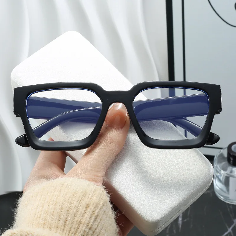 

Women Men Anti Blue Light Plain Glasses Thick Edged Square Computer Eyeglass Vintage Colorful Oversized Optical Eyeglasses