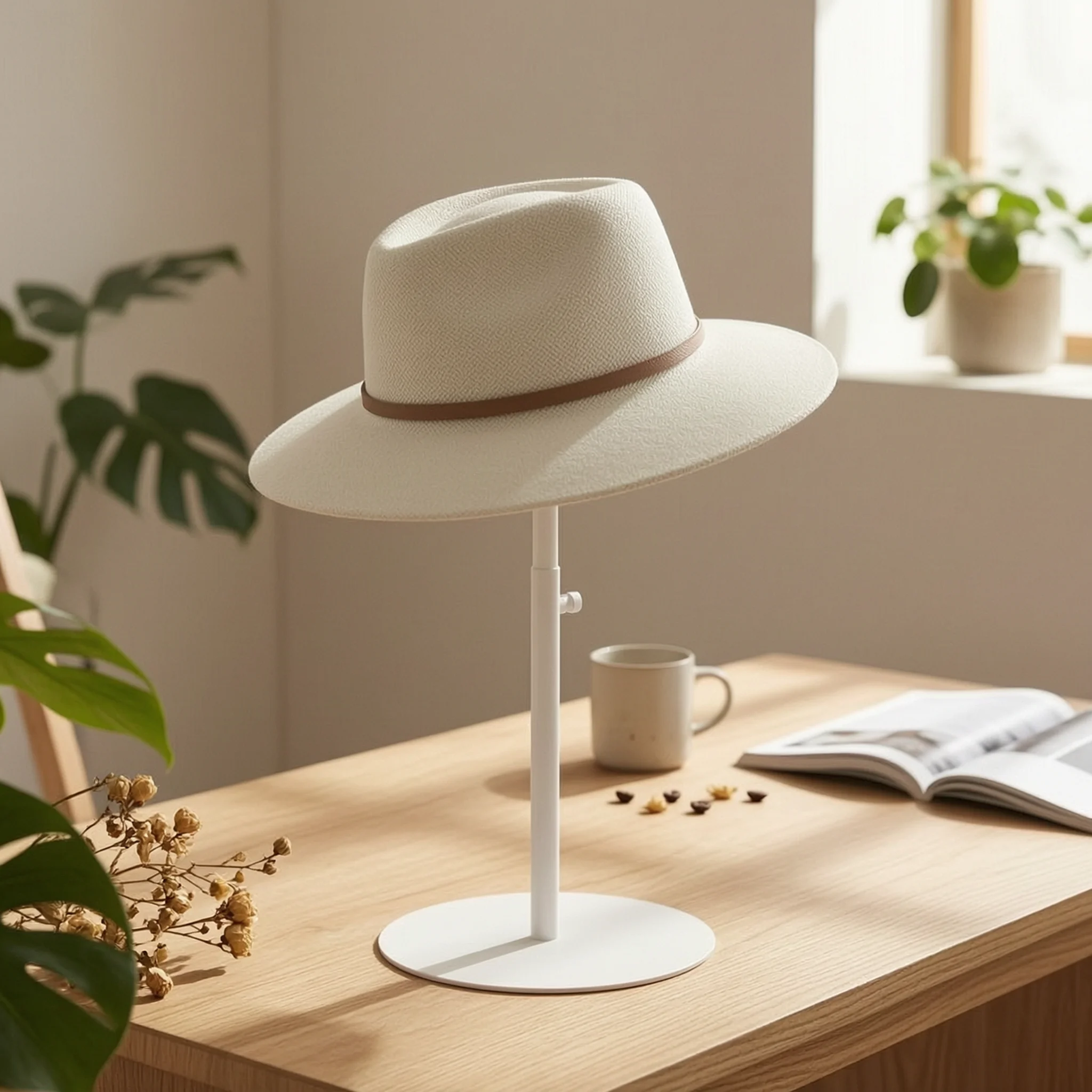 Hat Display Stand Height-Adjustable Hat Display with Round Base Hairpiece Stand Tabletop Countertop for Retailers, Boutique
