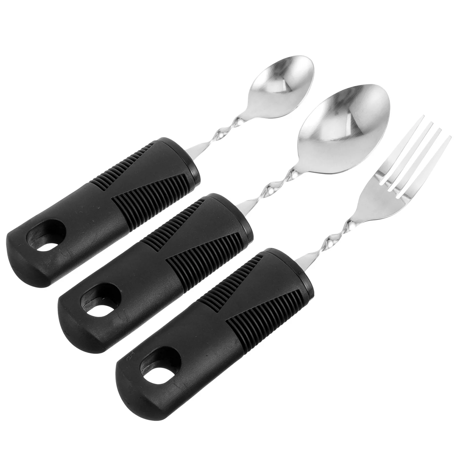 3Pcs Disabled Bendable Cutlery Portable Silverware Spoon Fork Rubber Handle Utensils Adults Elderly Adaptive Stainless Disabled