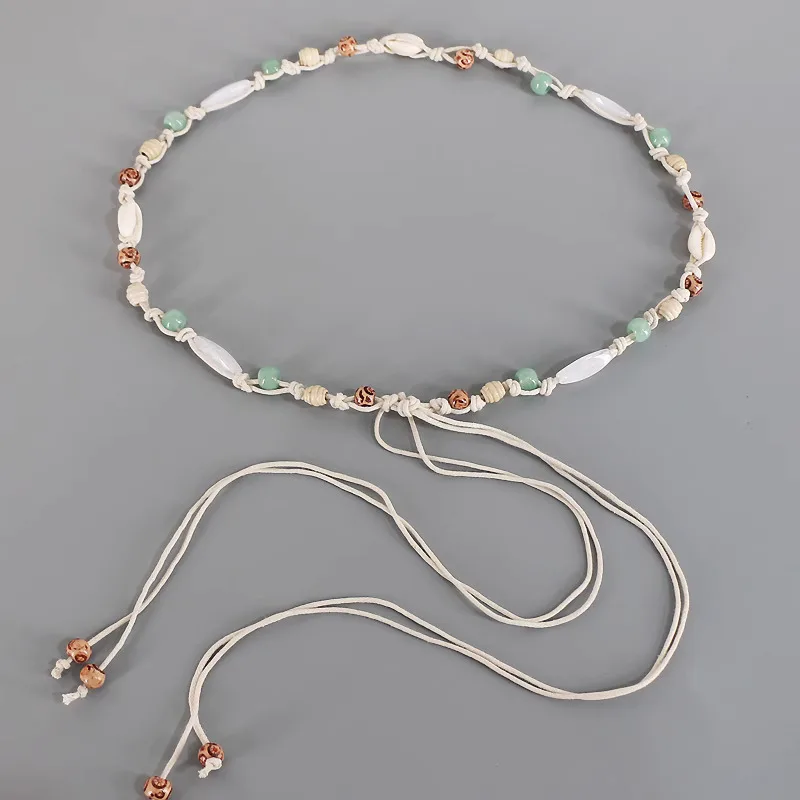 Cinturón con borlas tejidas de estilo trenzado para mujer, abrigo de vestido femenino de estilo bohemio colorido, cinturón fino, accesorios de cuerda para la cintura