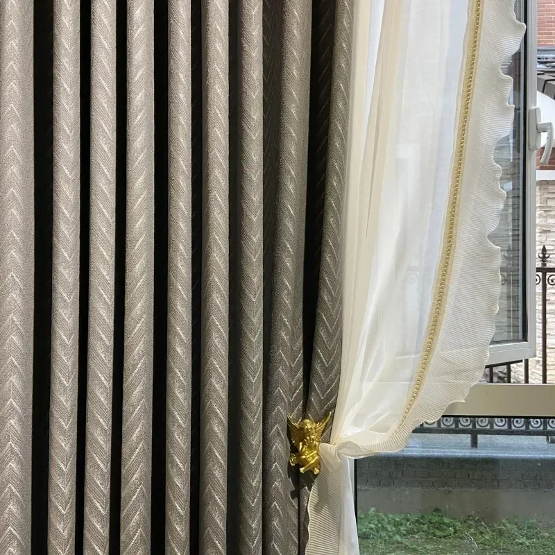 

Grey Fashion Herringbone Pattern Curtains for Living Dining Room Bedroom Luxury High Shading Elegant Customize Curtain