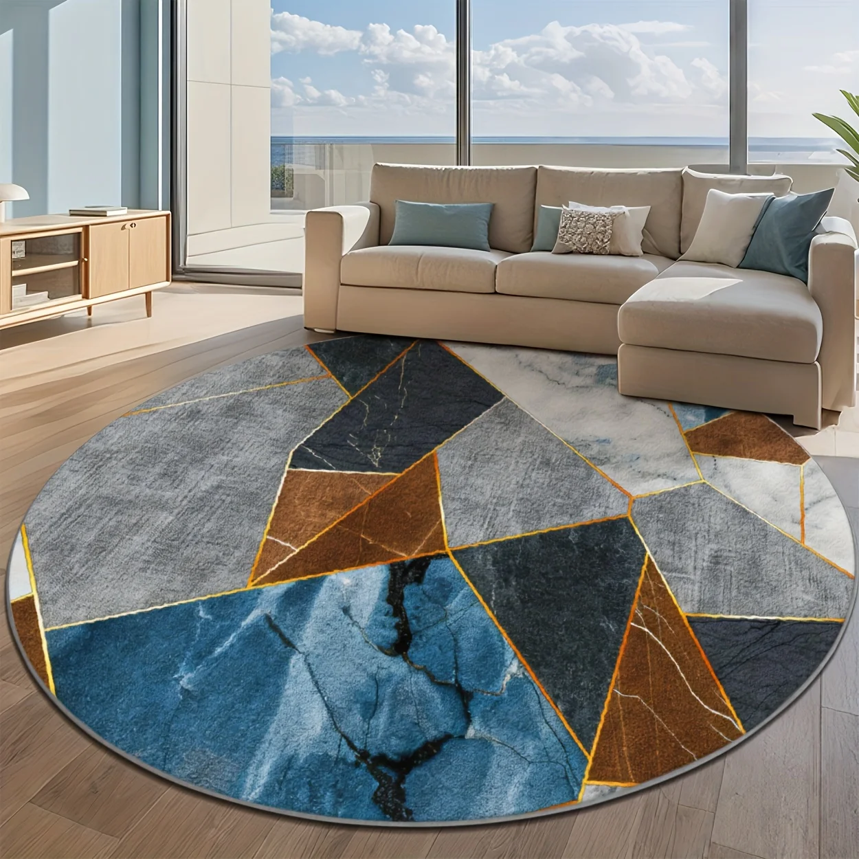 Vintage Cream Beige Tribal Concentric Circle Round Commercial Floor Rug Welcome Decor For Living Room Space