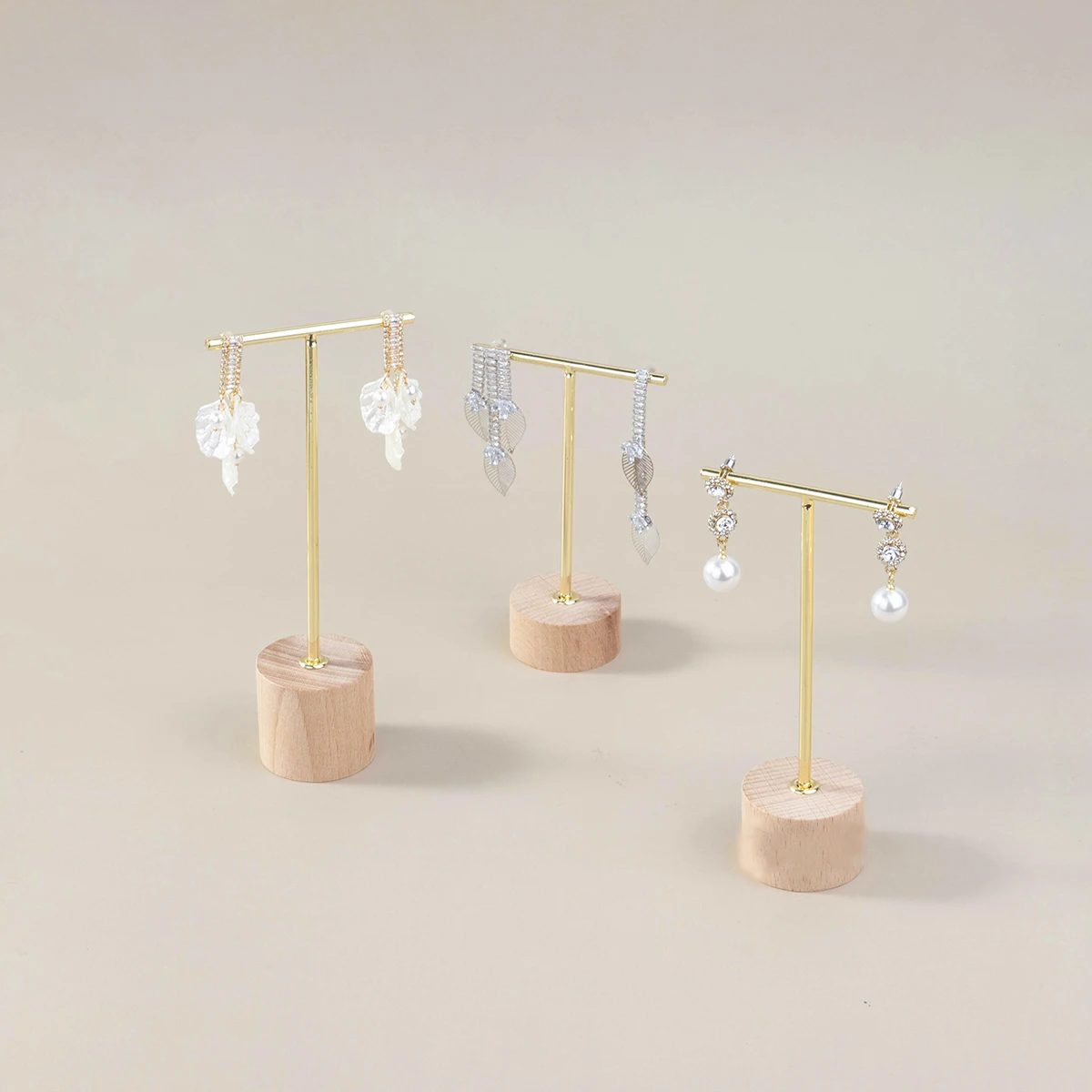 

1set T Bar Earring Display Stand With Wooden Base Jewelry Holders Hanging Jewelry Organizer For Photography Props Iron jewelry r