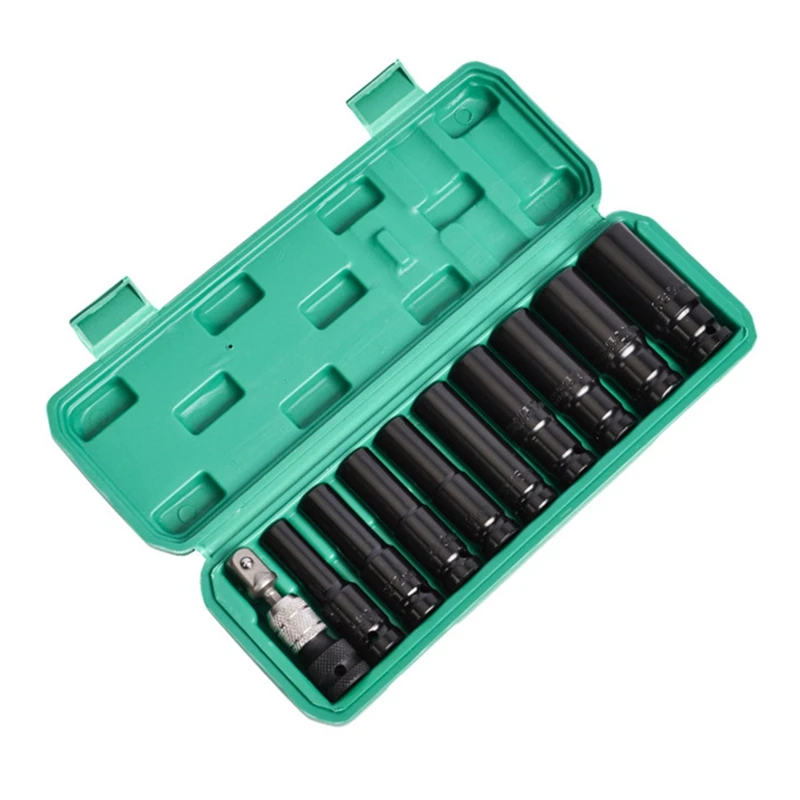 Deep Socket Set 8-24Mm And Storage Box With Driver Socket Extensions For Automotive 10Pcs