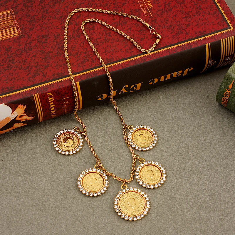 Kemal Figure Coin Necklace Set Gold Color Turkish Luxury Wedding Jewelry Sets Necklace/Bracelet Bijoux De Mariage Femmes