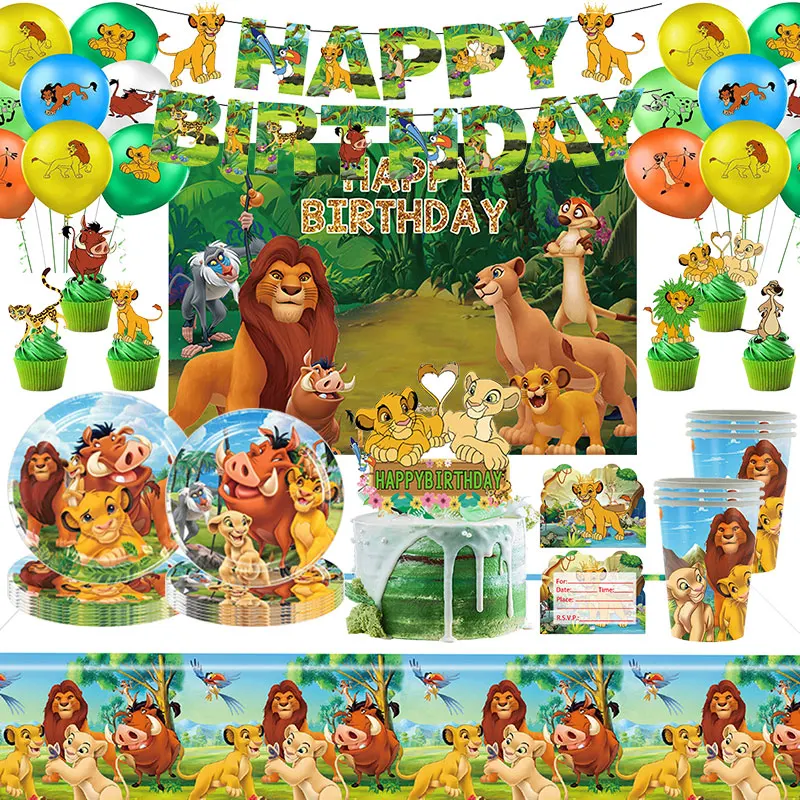 Lion King Birthday Party Decoration Simba Theme Party Supplies Paper Plate Cup Balloon Banner Backdrop for Kids Birthday Gifts - view 2