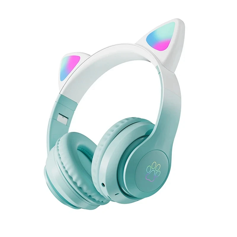 Ensembles de sauna sans fil nickel é de chat mignon, lumière LED, casque Bluetooth avec micro, téléphone stéréo pour enfants, casque de jeu de musique