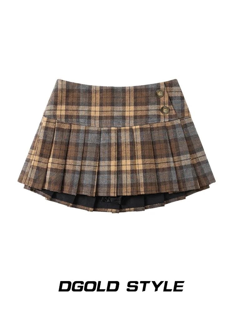 

Женская шерстяная юбка с низкой талией в клетку, весенне-осенняя, А-силуэт, облегающая, в стиле ретро, для колледжа