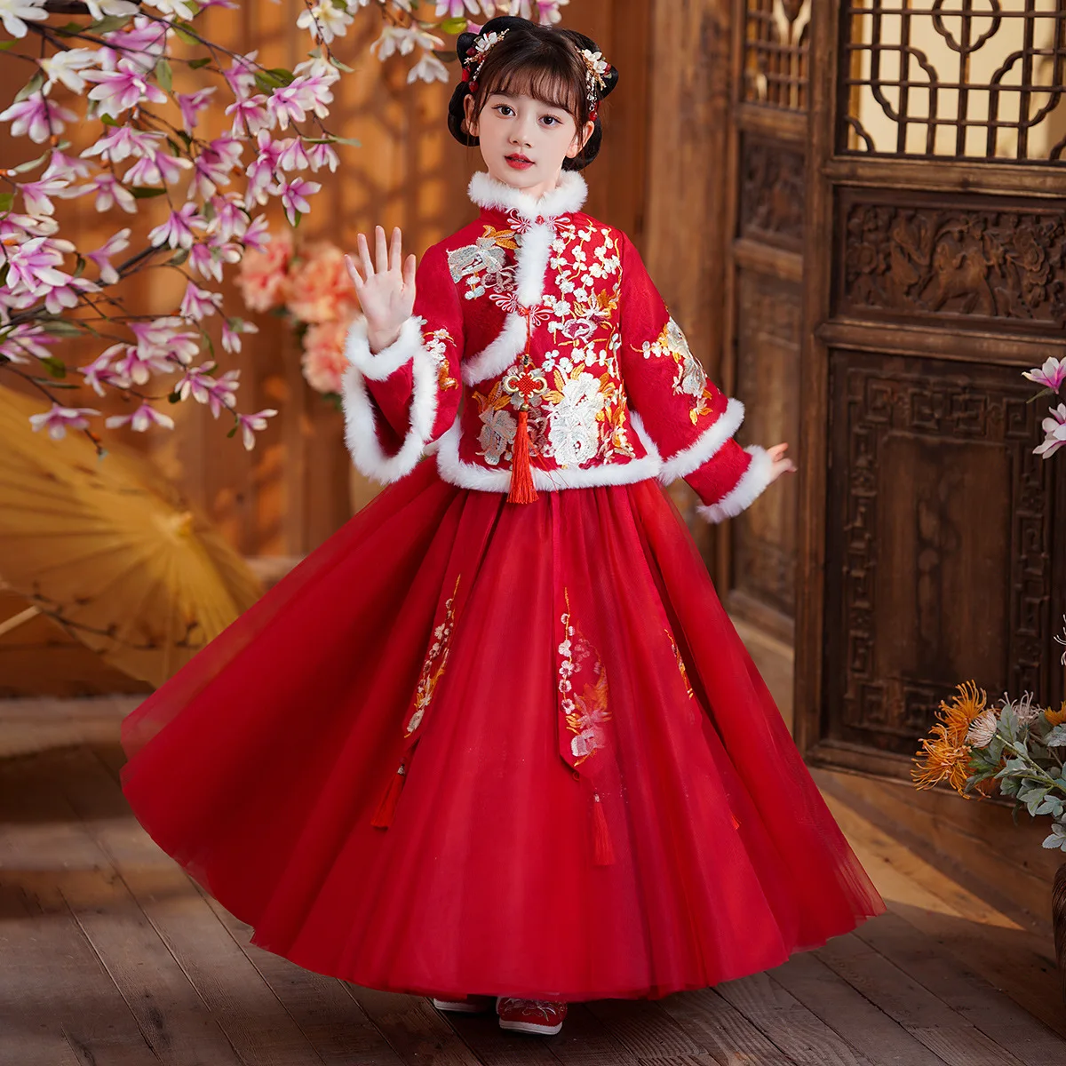 

Винтажные традиционные детские костюмы Hanfu для косплея, зимнее теплое платье принцессы, ранние китайские новогодние костюмы