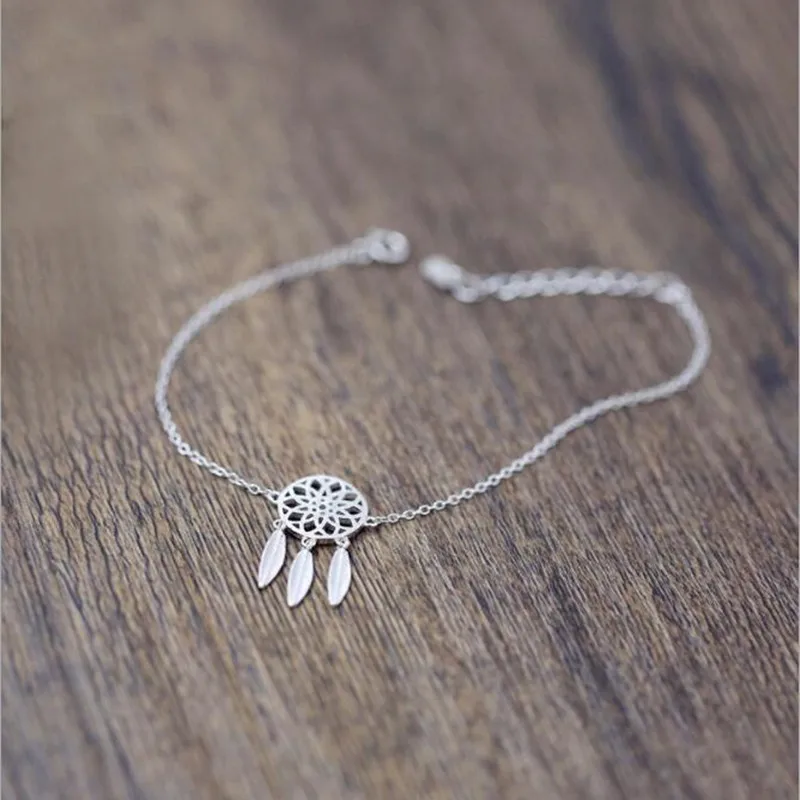 Hot Sale Fashion 925 Sterling Silver Bracelets Dream Catcher With Feathers Stylish Ethnic Style Female Bracelets  SL064