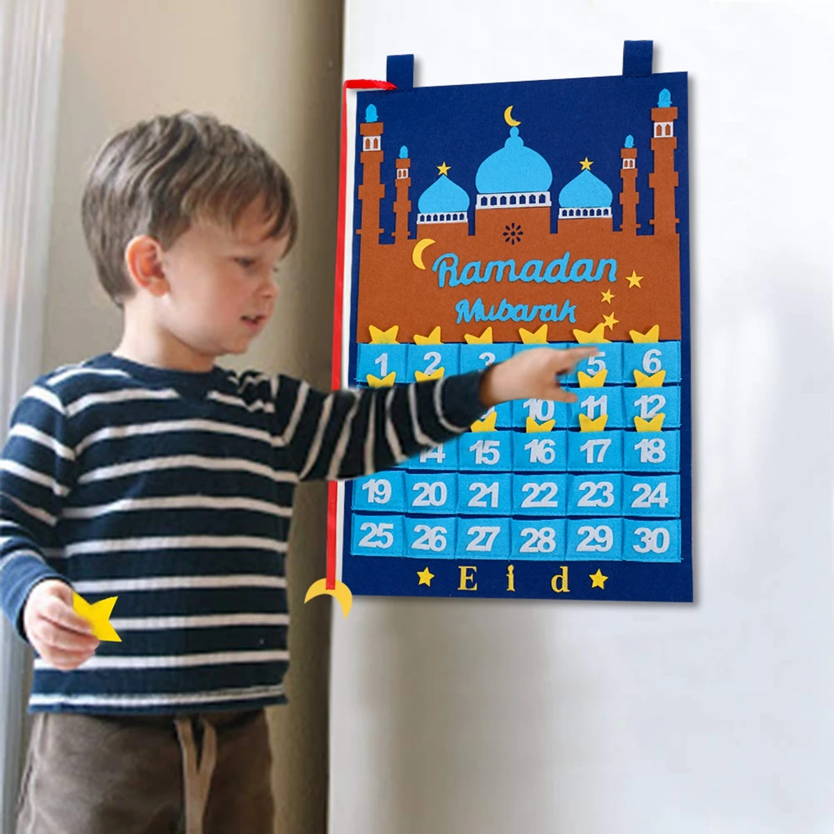 Eid Mubarak Hanging Felt Countdown Calendar Islam Muslim Party AID EID Mubarak Ramadan Kareem Decoration For Home 2024 Kids Gift