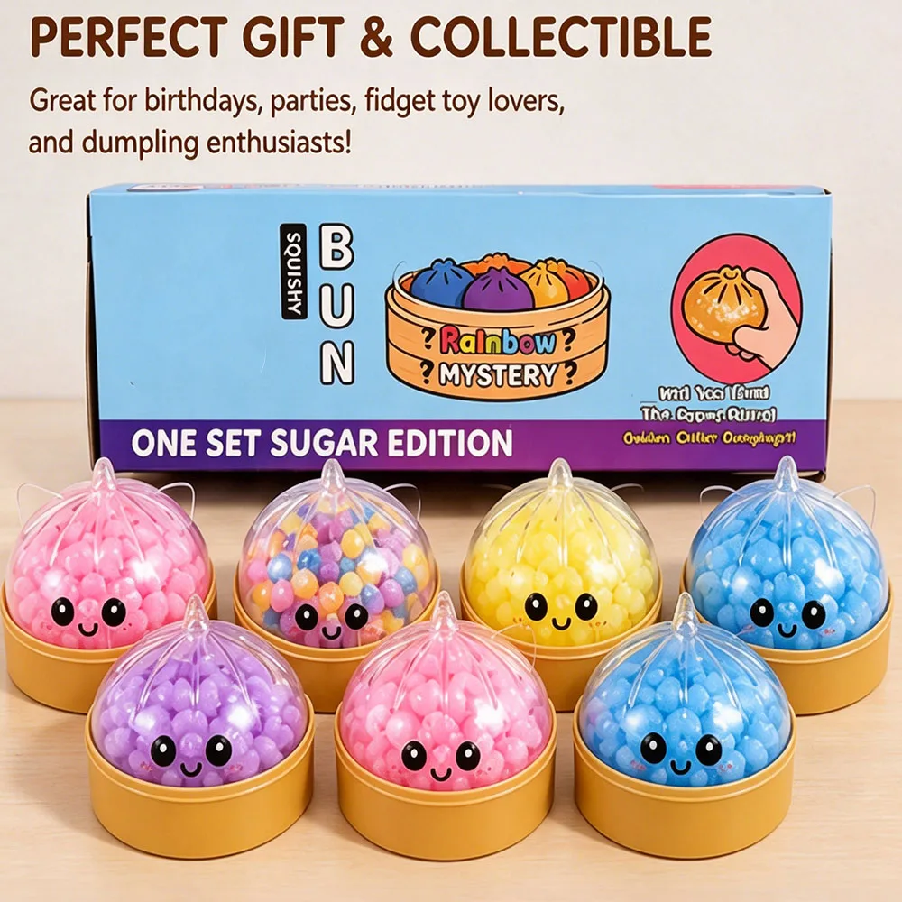 newmodel Rainbow Unicorn Dumpling Squishy With Steamer Box Transparent Bead Series Squeeze Toy Relieve Stress Anti-Anxiety Gift view 4