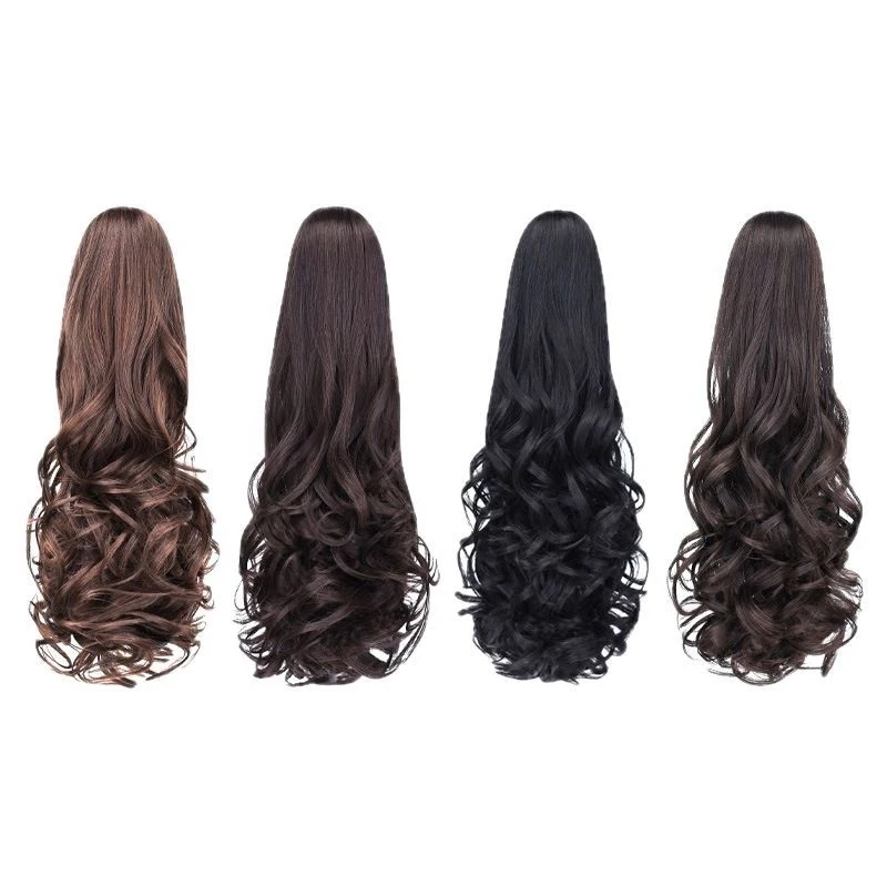 European and American style synthetic high-temperature silk curly ponytail, naturally voluminous long hair with claw clip h view 5