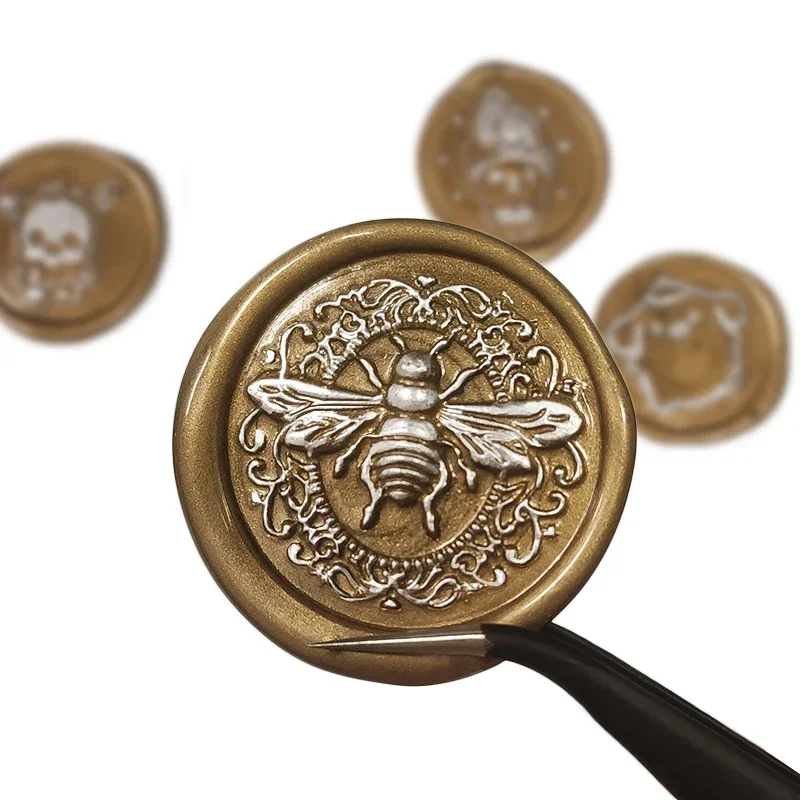 3D Sealing Wax Stamp Matal Seal Head Bee Iris Rose Swan Christmas Gift Box Decorative Stamp Life Tree Feather Children\'s Stamps