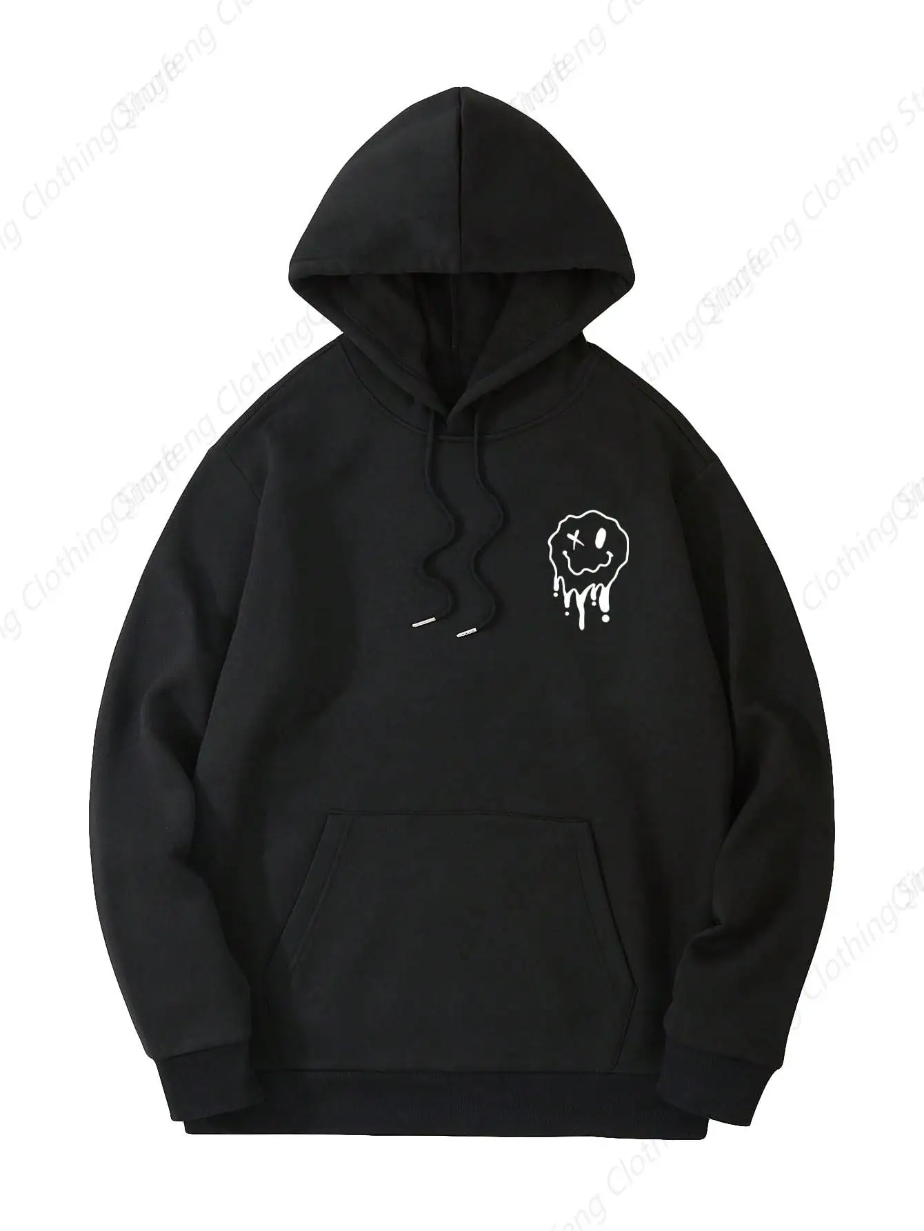 Cartoon Graphic Print Drawstring Long Sleeve Thermal Hoodie Pocket Sweatshirt Pullovers Black