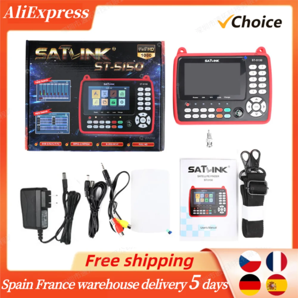 Original SATLINK ST-5150 DVB-S2/T2/C COMBO HD Satellite Finder Meter HEVC MPEG-4 Supports H265 (8bit) QPSK 8PSK 16APSK 4.3 Inch