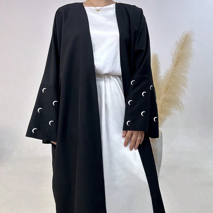 1pc Elegant Humble Moon Embroidery Sleeve Cardigan Abaya Shawl Cape Suitable For And Festivals