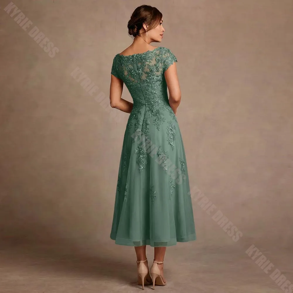 Customized Mother of The Bride Dresses Boat Neck Short Sleeves Lace Embroidery Applique Wedding Guest Dresses Party Evening Gown