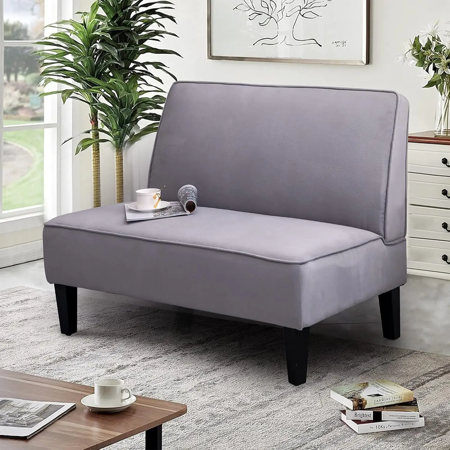 Furniture Small Loveseat Sofa, Upholstered Small Sofa Couch Mini Love seat Sofas for Bedroom Living Room (Light Gray)