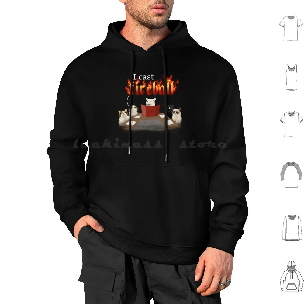 I Cast Fireball Hoodies Long Sleeve Rpg Party Group Dnd D D And Fireball Cast Spell Cats Meme Funny Pun Joke