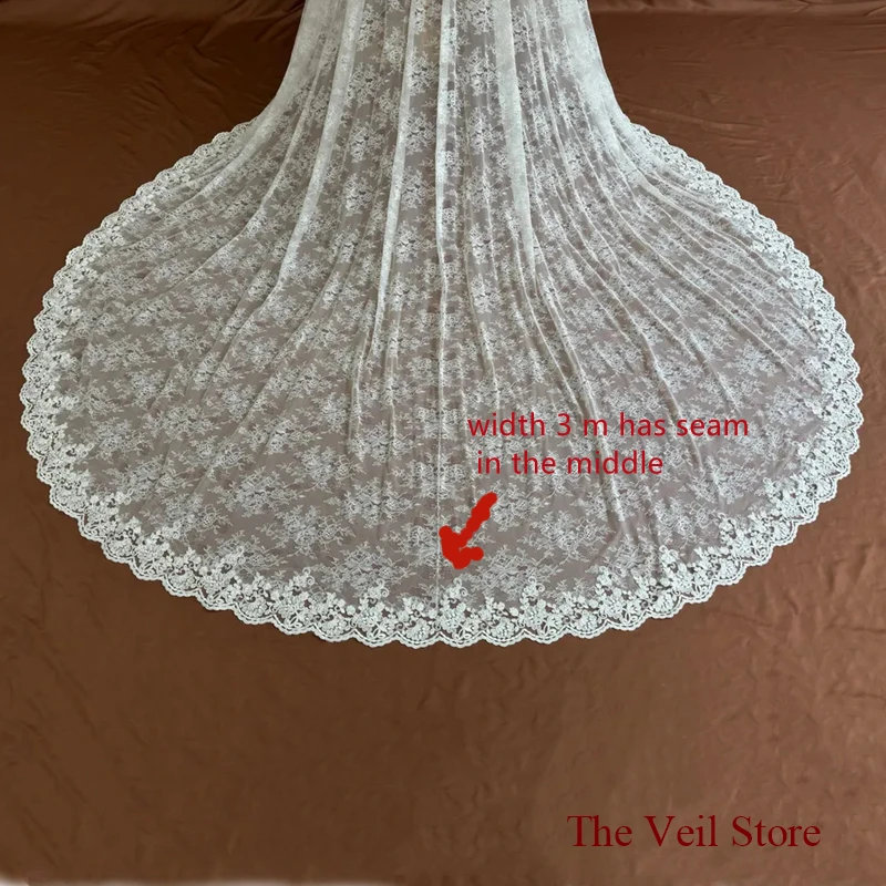 3 M Wide Mantilla Wedding Bridal Veils Lace With Bone Trim Accessories Chantilly Catholic For Brides Vintage Elegant Floral Long image 6