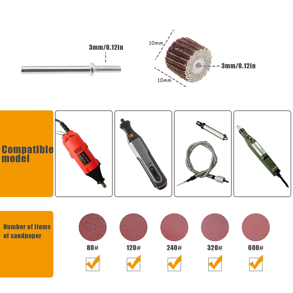 10 Pcs Flap Wheel Disc Set Assorted 80/120/240/320/600 Grits 10mm for Polishing Rotary Tools with Long Handle Shank Mandrel