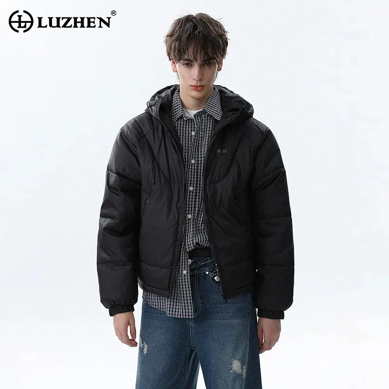 

LUZHEN 2025 Winter Fashion Handsome Solid Color High Quality Warm Padded Coat Men's Trendy Hooded Thickened Parka Jacket JY4994