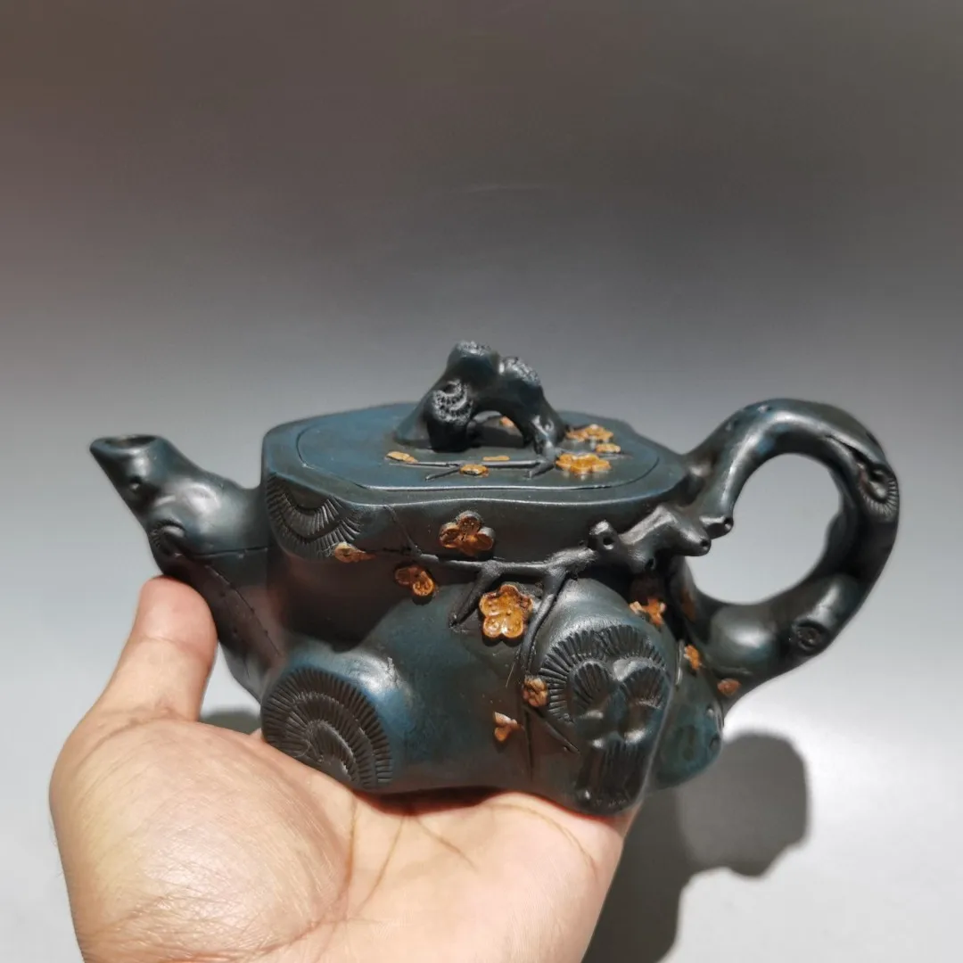 

8"Chinese Yixing Purple Clay Teapot Tree stump shape Plum blossom Kettle Flagon Teapot Pot Tea Maker Amass wealth Ornaments