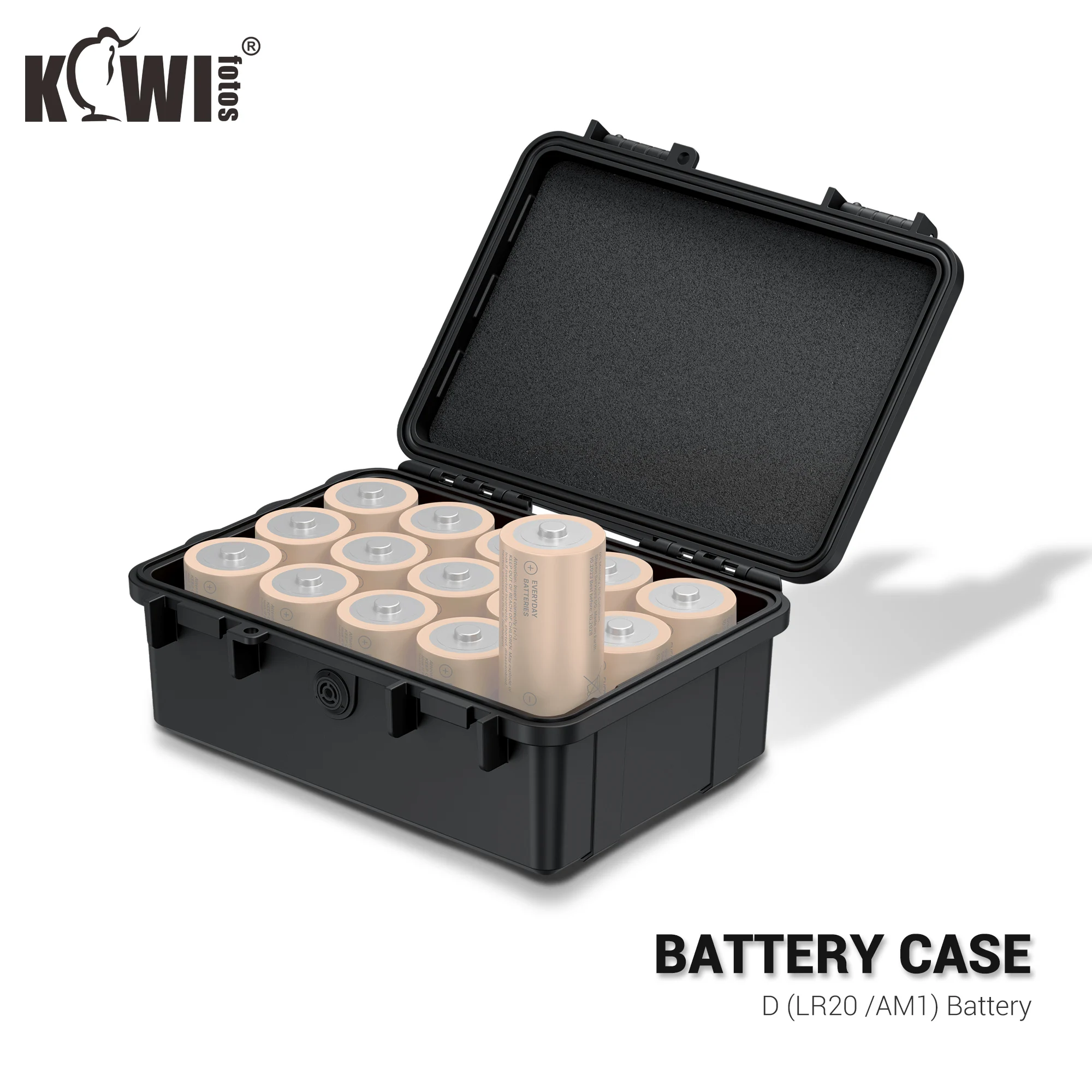 KIWI 15 Slots Battary Storage Box For D / LR20 /AM1 Batteries IP67 Waterproof & Shockproof Battery Organizer Battery Case Holder