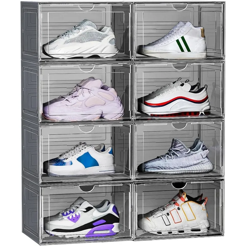 Imagem -05 - Grande Sapato Empilhável Caixas de Armazenamento Drop Side Sneaker Container Plástico Transparente Fit Tamanho 13 xl Pacote 8