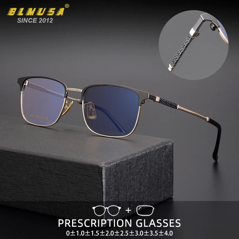 

BLMUSA Men Business Luxury Titanium Frames Computer Anti Blue Light Reading Eyewear Photochromic Myopia Prescription Glasses