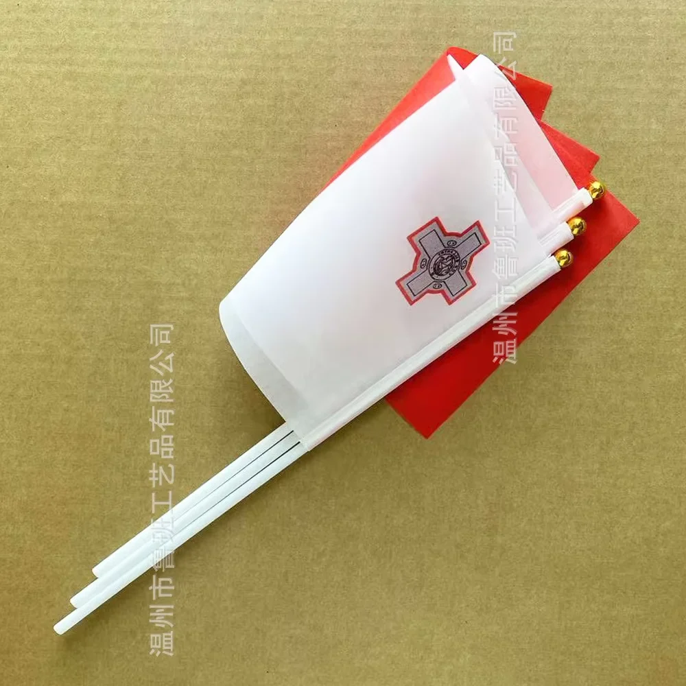 （TIKI FLAG）Malta hand flag 14x21cm Polyester Fade-Resistance Malta Hand Waving Flag with Plastic Flagpole for Events