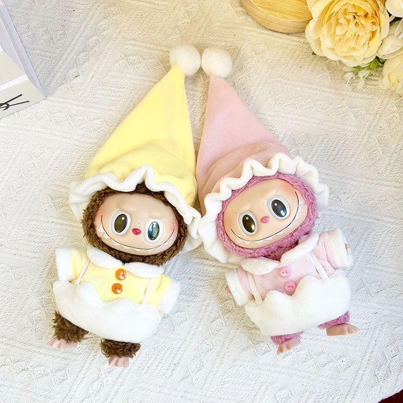 

Hot Sale Monster Labubu Clothes Series 17cm Pendant Eggshell Pajamas Only Cloths Chill Filled Doll Replaceable Cloths Toy Gifts