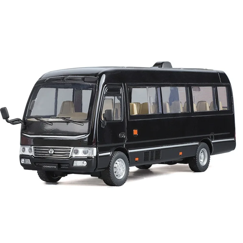 Simulation 1:24 Toyota Coaster Bus Alloy Model Sound and Light Pull Back Toy Car Collection Miniature Voiture Children Boy gift