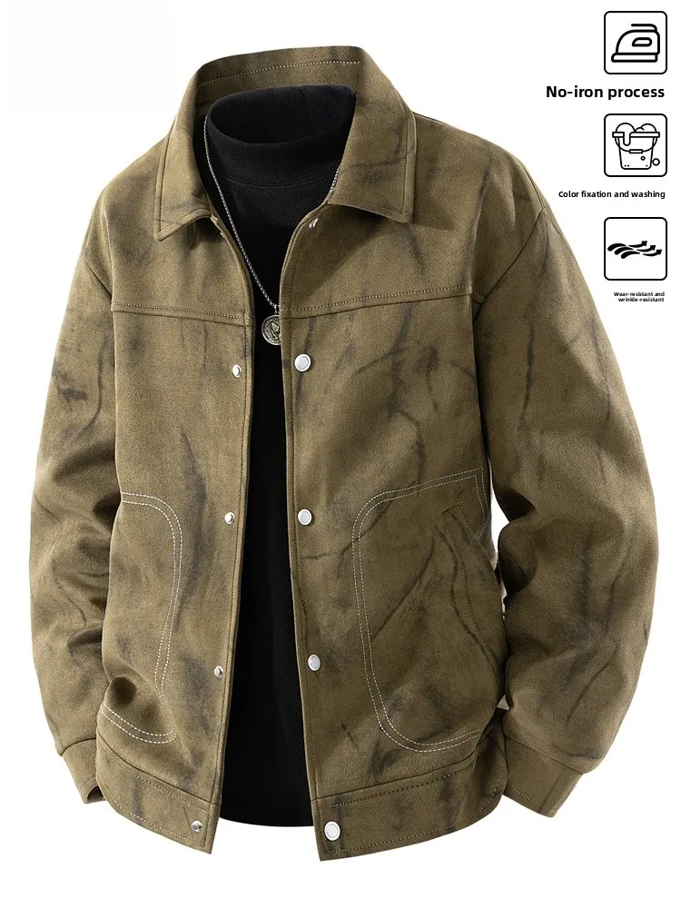 

Мужская замшевая рабочая одежда в американском стиле Sle Dyed Jaet, весенне-осенняя повседневная верхняя одежда свободного покроя Faion Urban Sle, повседневная одежда из полиэстера F...