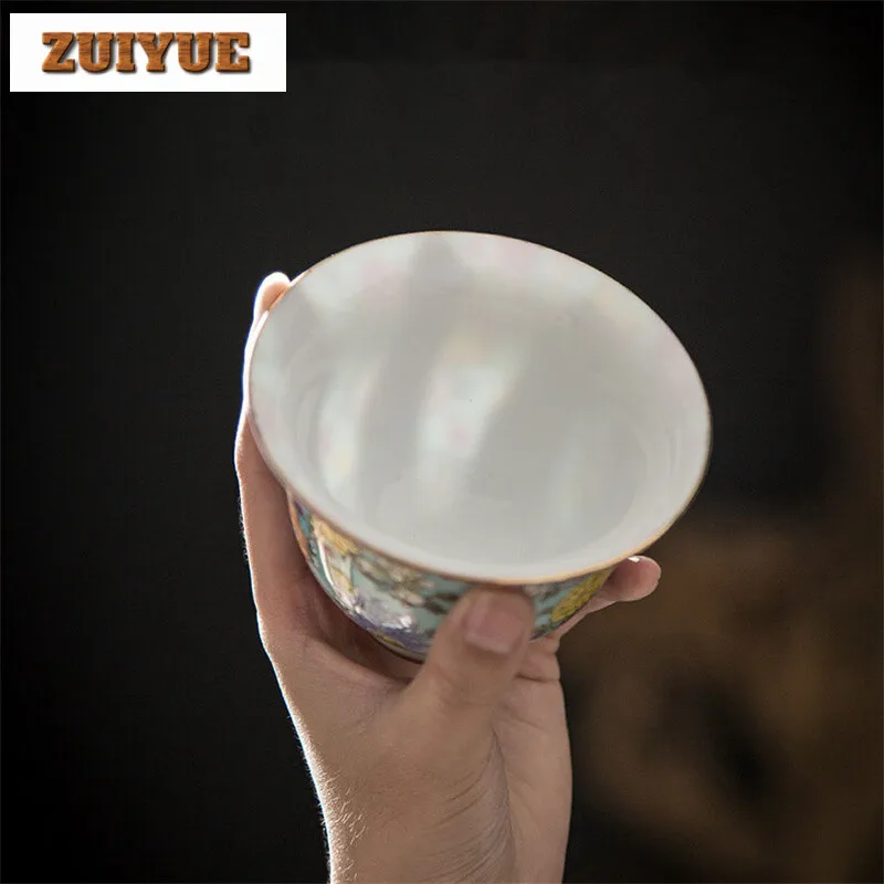 160ml Jingdezhen Beautiful Jade Ceramic Tea Tureen Overglaze Color Flower Tea Tureen Kung Fu Tea Wedding Tea Set Decoration