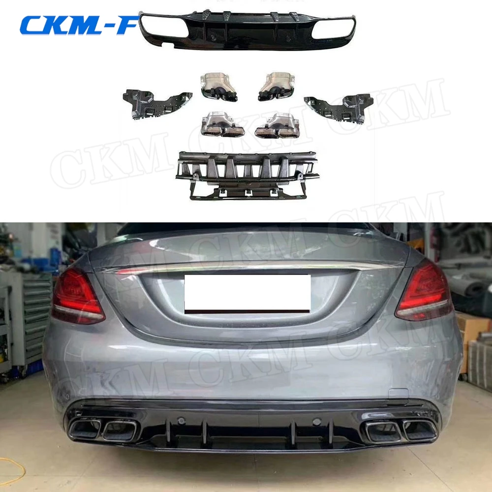 

ABS Rear Lip Diffuser with Exhaust Tips for Benz C Class W205 C205 C43 C63 AMG 2015-2020 Bumper Guard Car Styling