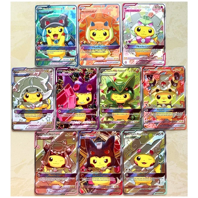 10pcs/set Cosplay Mega Laser Engraving Flash Toys Hobbies Hobby Collectibles Game Collection Anime Cards