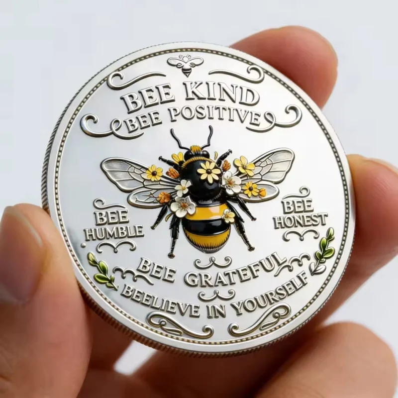 Bee Kind Bee Positive Commemorative Coin, Inspirational Bee Sunflower Challenge Coin, Motivational Gift for Friends and Family