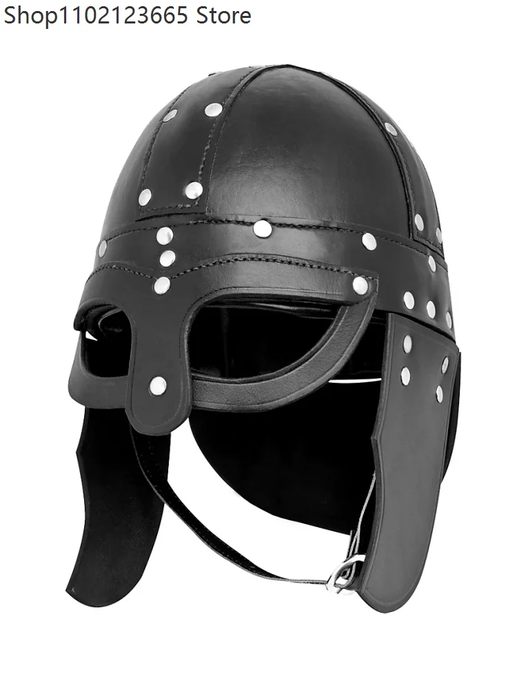 Medieval Viking Cosplay Helmet Faux Leather Rivet Spangenhelm Guards Renaissance Adult Larp Stage Role Play Costume Accessory