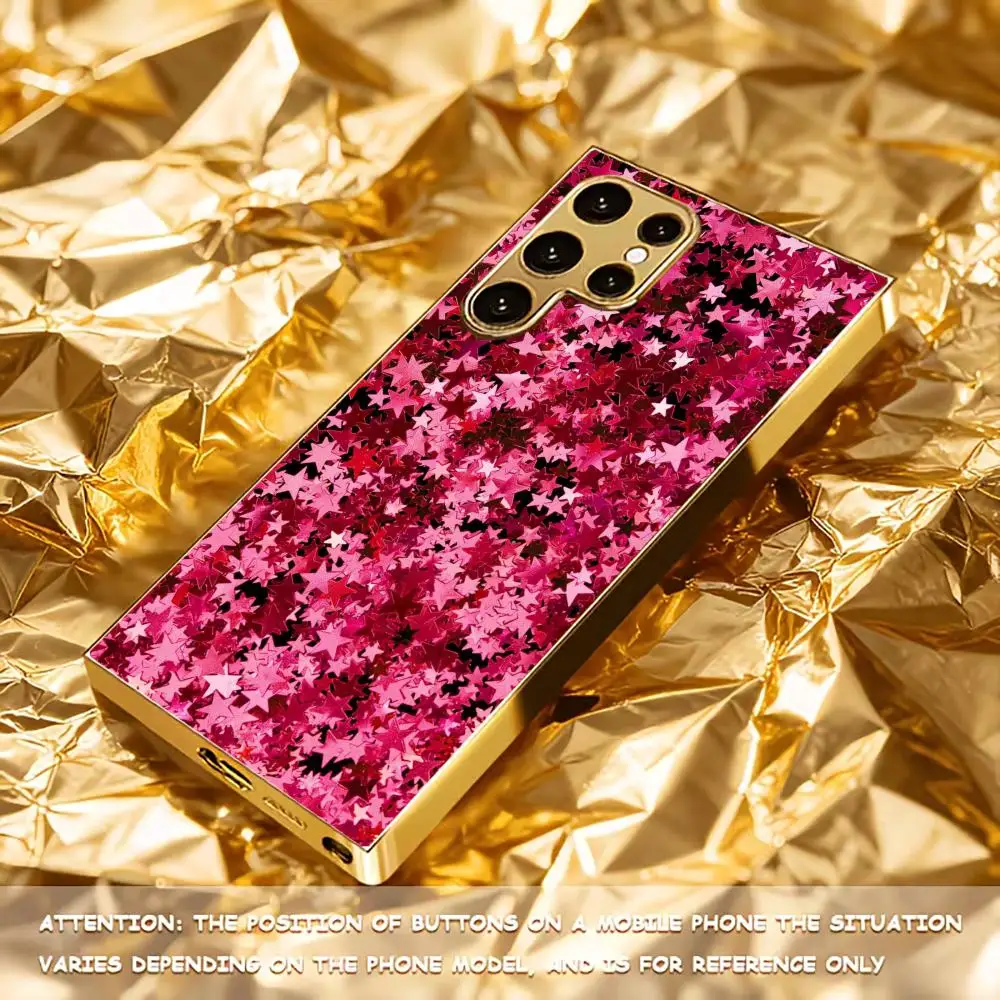 Pink stars Fashion Atmosphere High-end Electroplating Glass PhoneCase for Samsung Galaxy S26 S25 S24 S23 S22 S21 FE,Ultra,Plus