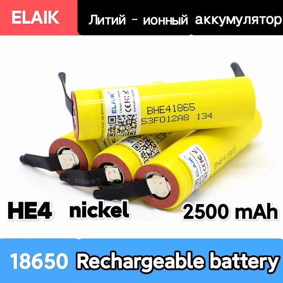 ELAIK 100% Original 18650 he4 3.6V Battery 2500mAh 20A 35A high drain HE4 18650 battery power tools +DIY Nickel