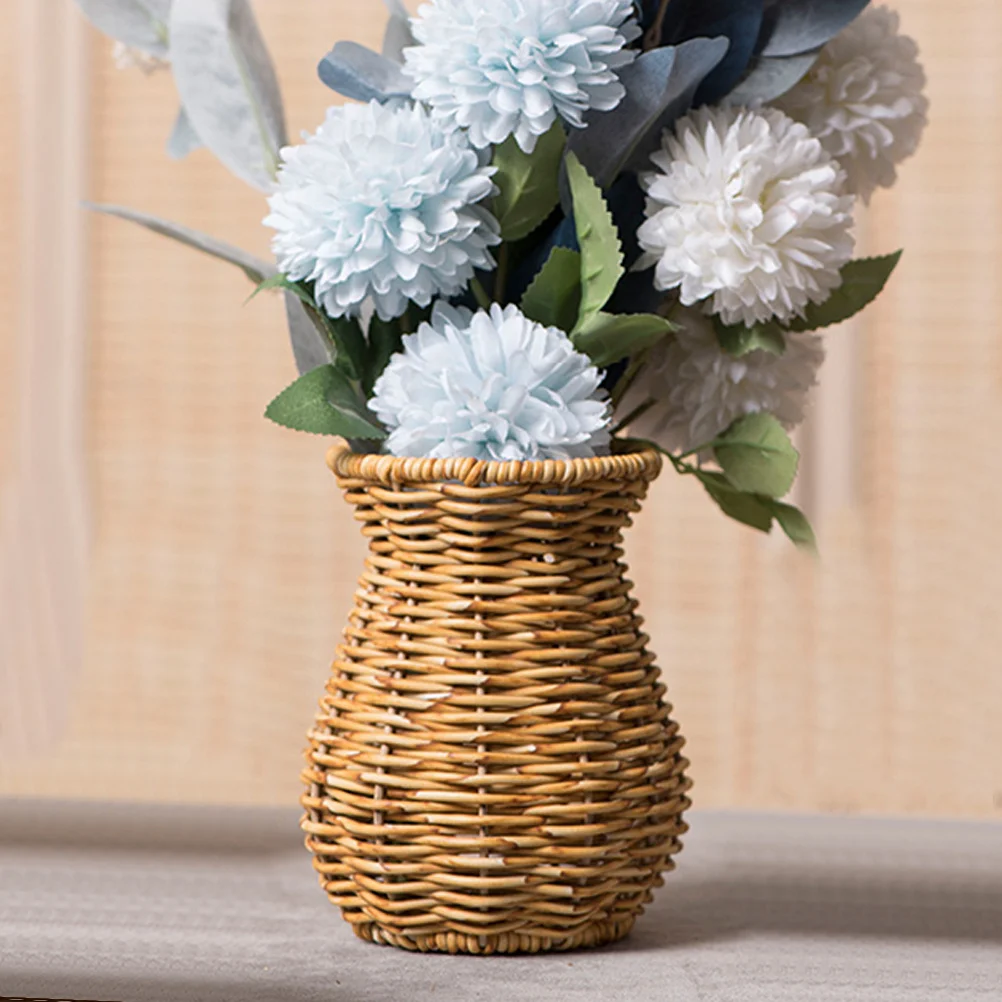 

Simple Imitation Rattan Vase Rustic Woven Flower Container Smooth Edges Easy to Clean Home Decorative Vase Woven Flower Holder