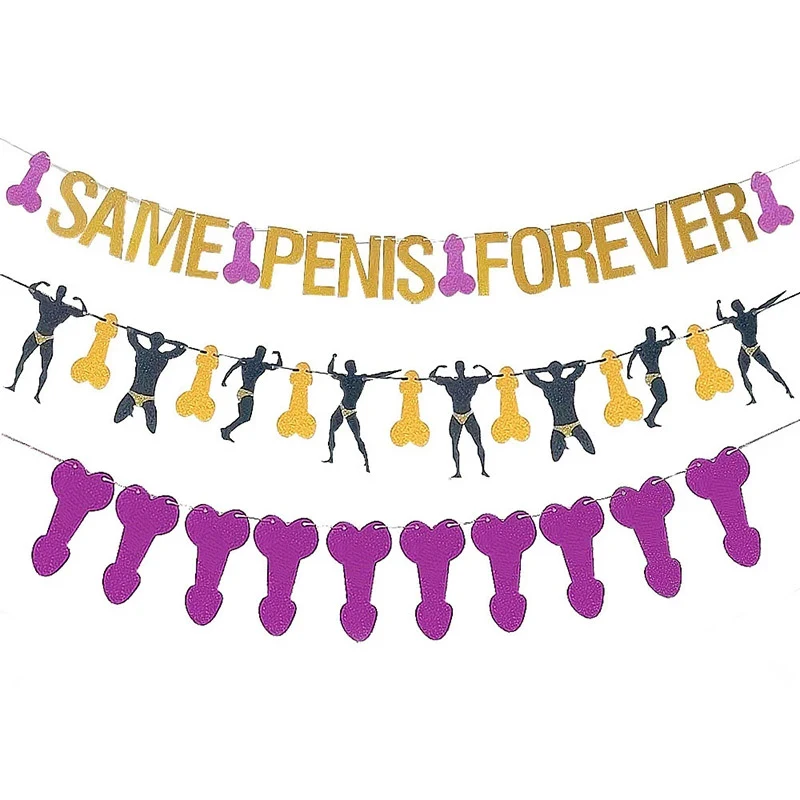 SAME PENIS FOREVER Banner Bachelorett Party Decoration Paper Garland Flags Hen Party Supplies Wedding Decor Team Bride Gift