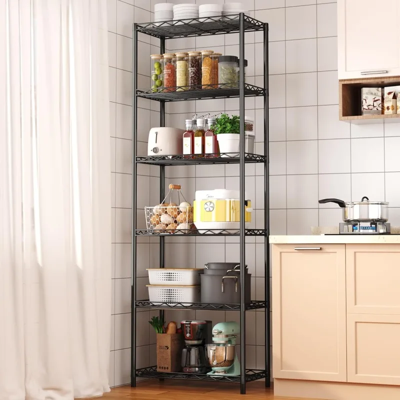 6-Tier Wire Shelving, 6 Shelves Unit Metal Storage Rack, Durable Organizer, Perfect for Pantry Closet Kitchen Laundry