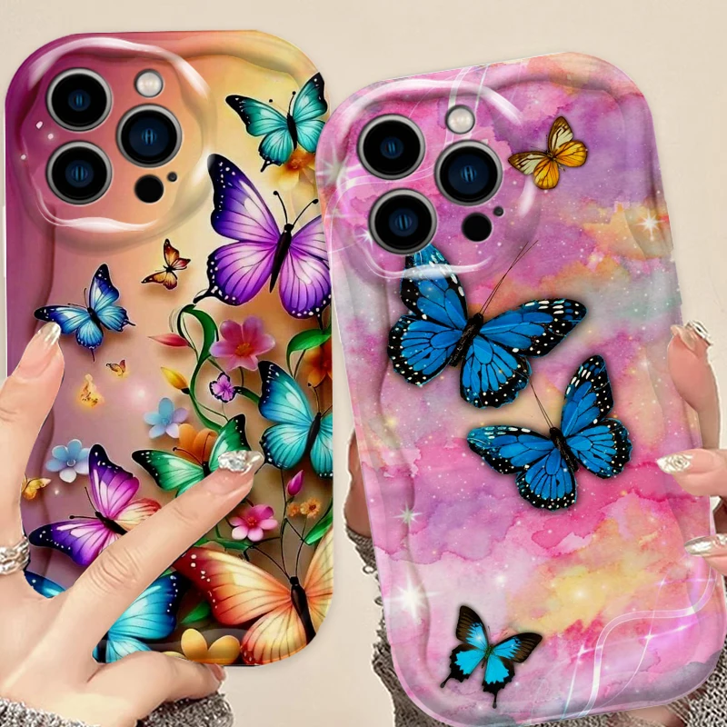 Beautiful Butterfly Vibrant For Apple iPhone 15 14 13 12 11 XS XR X Pro Max Plus Wave Oil Cover Phone Case