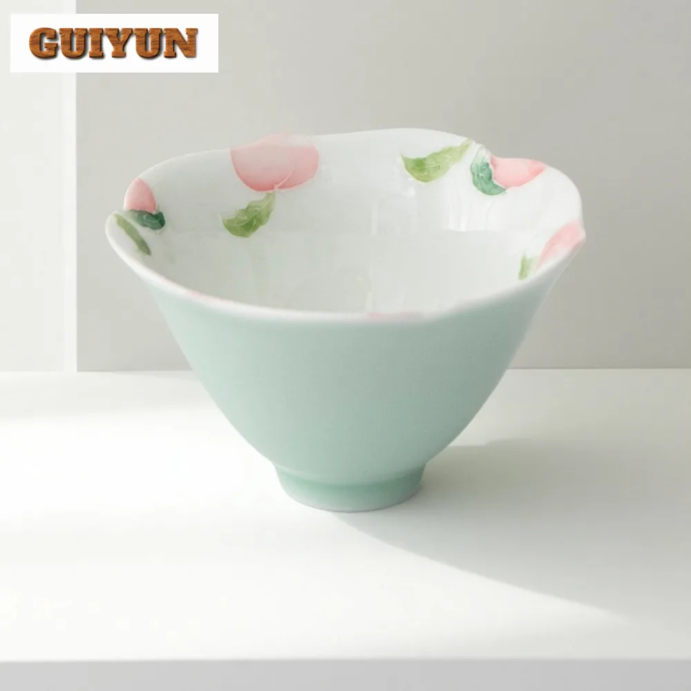 2 قطعة/الوحدة رسمت باليد الخوخ فنجان الشاي زن وعاء الشاي أكواب واحدة الشاي تذوق التأمل كوب تشازان ماستر أكواب درينكوير الحرفية 80 مللي