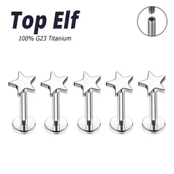 G23 ASTM F136 Titanium 1/10/50pcs Labret Piercing Flat Star Top Anodized Threaded Cartilage Tragus Earrings Labret Stud Earrings
