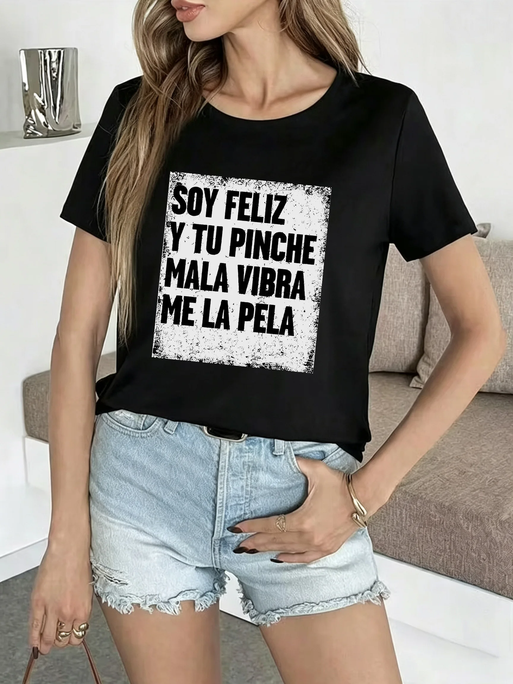 【WZM18061】Large size women's short sleeved T-shirt whiteboard letter printed short sleeved street fashion casual round neck top